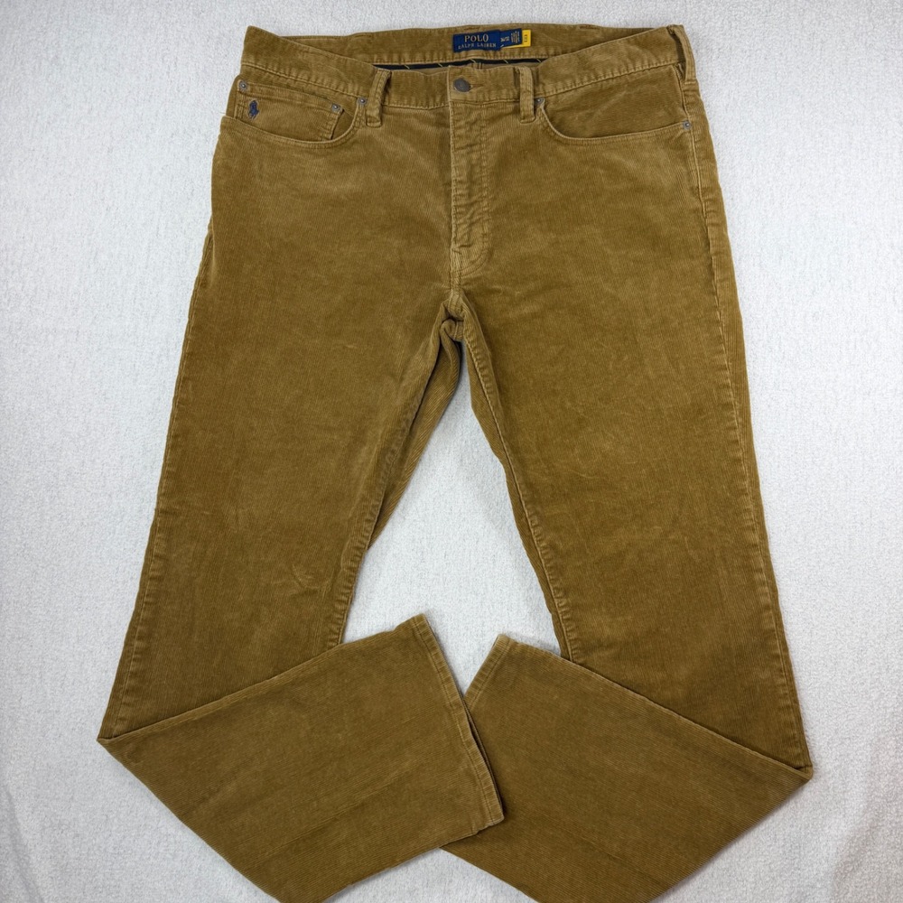 Polo Ralph Lauren Varick Slim Straight Corduroy Pants Tan Brown Mens 36x32